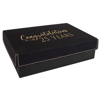 Black/Gold Gift Box w/Laserable Leatherette Lid (7 3/8" x 5 3/4")