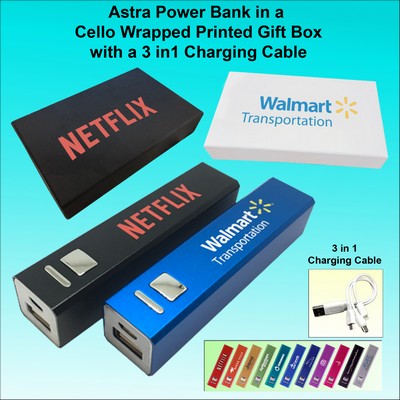 Astra 1800mAh Power Bank w/Button w/3-in-1 Charging Cable