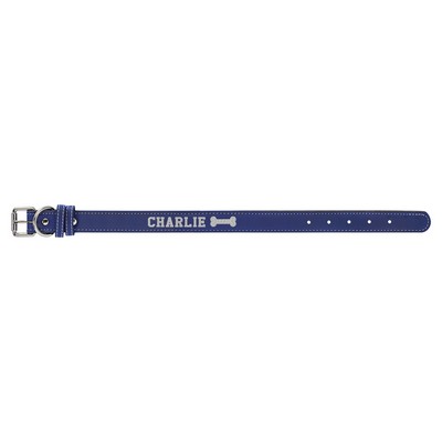 15" x 3/4" Blue/Silver Leatherette Dog Collar