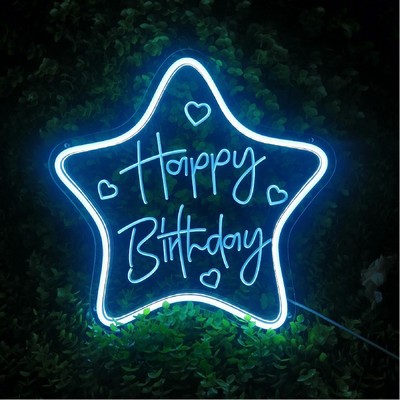 16" Birthday Party Neon Sign Custom Text Shining Star LED Light Happy Birthday Sign LED Glow Sign
