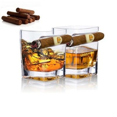 Whiskey Glass With Cigar Holder