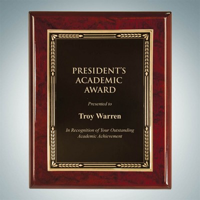 Rosewood Royal Piano Finish Wall Plaque w/Gold Aluminum Plate (9"x12")