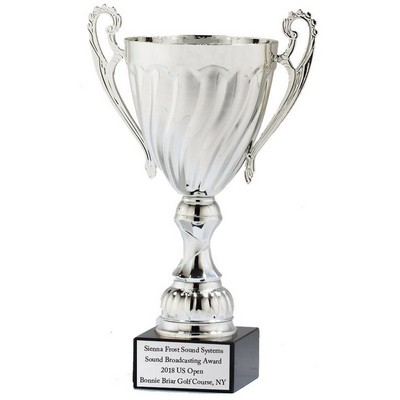 19 ½" Swirl Silver Metal Trophy Cup w/Black Marble Base