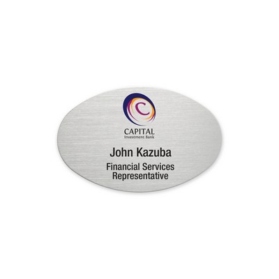 Printed Oval Metal Name Badge PIN Fastener - Large Oval (OV) 2.57" x 1.70"