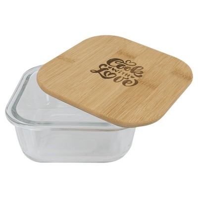 18 oz. Square Glass Container with Bamboo Lid