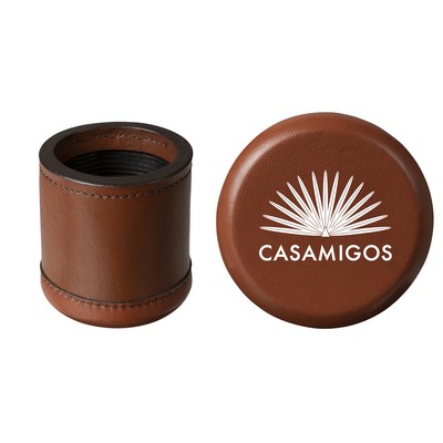 Cognac Brown Leather Dice Cup Set