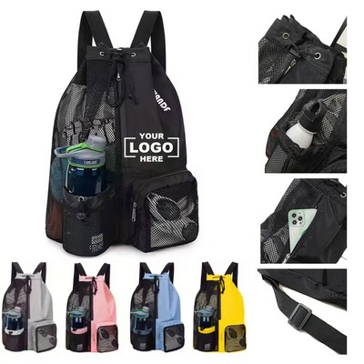 Custom Mesh Cinch Daypack: Ideal for Beach, Swim, Sport, Gym – Drawstring Backpack