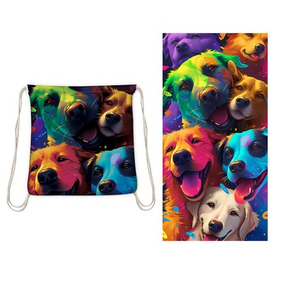 2 in 1 Sublimated Microfiber Beach Towel/Drawstring Backpack 55" x 28"