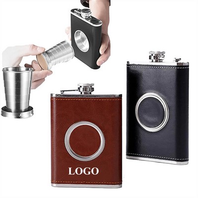 Stainless Steel Hip Flask W/ Built-In Collapsible Cup
