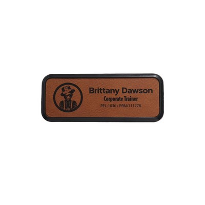 Laser Engraved Leatherette Framed Badge (3" x 1") Rectangle w/ Magnet