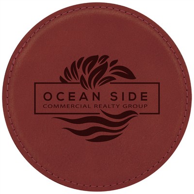 4" Round Laserable Coaster, Rose Leatherette