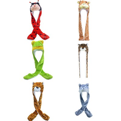 36'' Animal Hoodie Hat w/Attached Mittens
