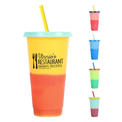 24oz Change Color Tumbler w/ Straw