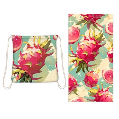 2 in 1 Sublimated Microfiber Beach Towel/Drawstring Backpack 32" x 63"