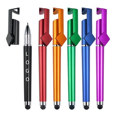 3 In 1 Multi Function ABS Matte Finish Cap Action Ballpoint Pen w/Stylus & Phone Holder Stand