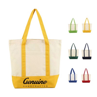 Canvas Tote Bag with An External Pocket