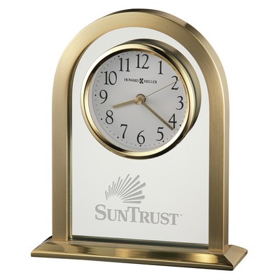 Imperial Brass Finish Arch Desk Clock w/ Glass Panel