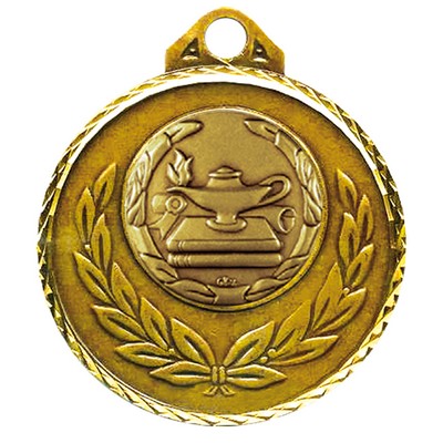 Stock Diamond Wreath 2" Medal -Lamp of Knowledge