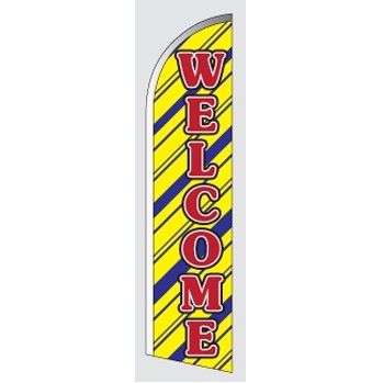 12' Poly-Knit Stock Sharkfin Flag (Welcome w/Striped Background)