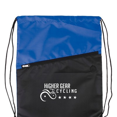 Two-Tone Poly Drawstring Backpack With Zipper