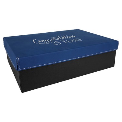 Blue/Silver Gift Box w/Laserable Leatherette Lid (11 3/4" x 7 3/4")