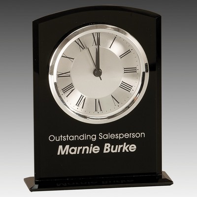 6.25" Black Glass Arch Clock with Base