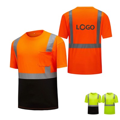 Reflective High Visibility Safety Work T-Shirt W/Pocket