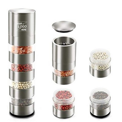 5 in 1 Stackable Salt and Pepper Grinder Set