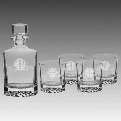 850ml Round Glass Decanter Set w/ Four 9 oz. Glasses