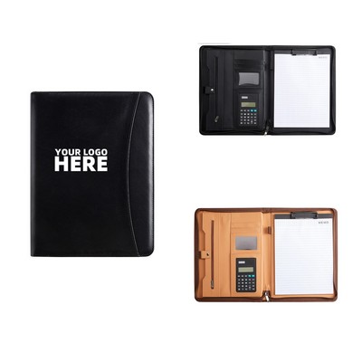 Leather Business Portfolio with Zipper