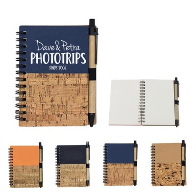 Kraft Wood Grain Spiral Notebook with Pen