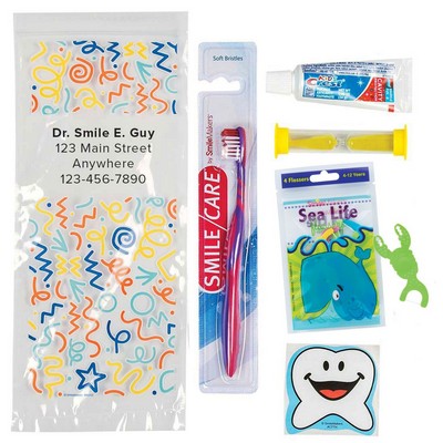 Custom Youth Celebration Premium Zippered Bag Dental Kits with Flossers