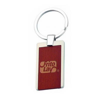 Shiny Nickel Rectangular Keychain w/Wooden Plate