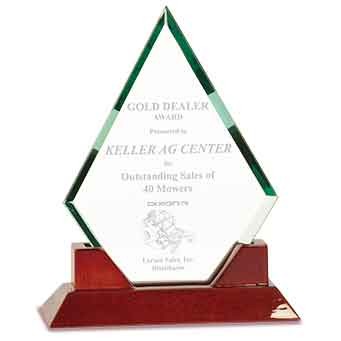 8 1/2" Diamond Prestige Glass Award with Rosewood Piano Finish Base