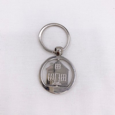 Spinning House shaped metal keychain take coin keychain