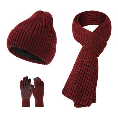 Winter Warmer Knit Hat Scarf Touchscreen Gloves Set