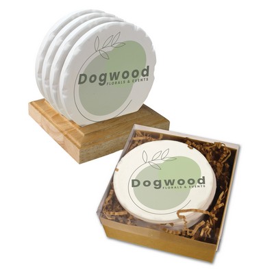 CoasterStone Wood Stand Gift Set w/ 4 Round Tumbled Coasters (69800)