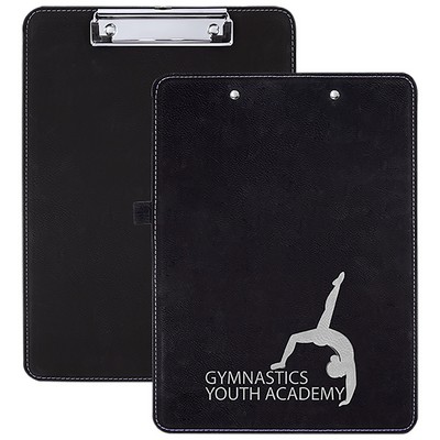 9" x 12.5" Black/Silver Leatherette Clipboard