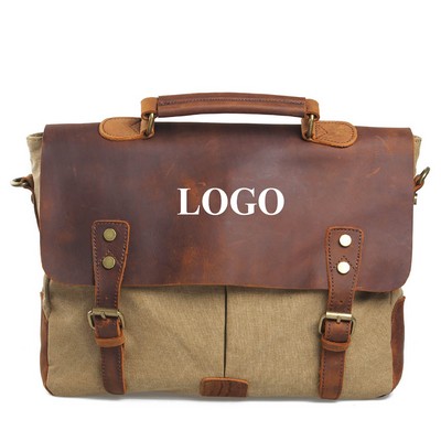 Genuine Leather Canvas Messenger Shoulder Bag