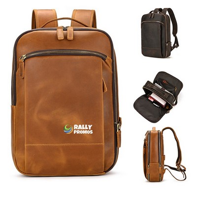 Crazy Horse Leather Lightweight Travel Backpack Laptop Bag