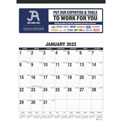 Monthly Wall Calendar Tinned at Top (19"x26")