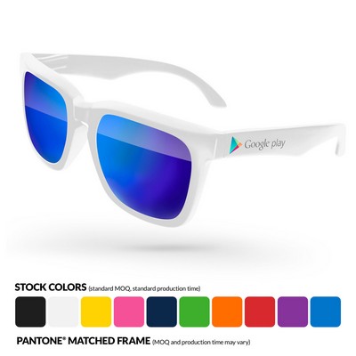 Bold Mirror Sunglasses W/ Temple Imprint