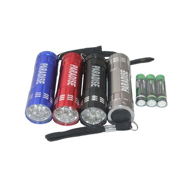 9LED Pocket Flashlight With Strap, Gift Box, And 3AAA Batteries Included!