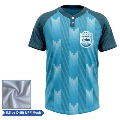 Sublimation UPF Mesh 2-Button Baseball Henley - Men Women Kids