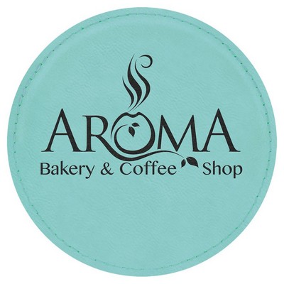 4" Round Teal Leatherette Coaster