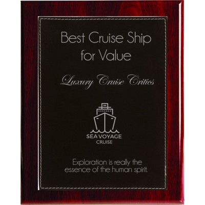 Rosewood Piano Finish Plaque with Black Faux Leather Plate, 7 x 9"