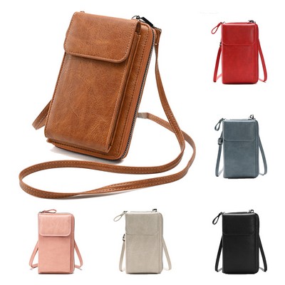 Vintage Leather Cell Phone Purse Crossbody Strap Wallet with Multiple Card Holders