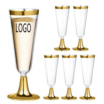5OZ Gold Rimmed Plastic Disposable Champagne Glasses