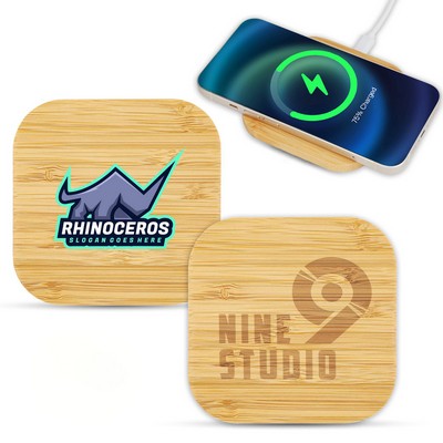 Eco-Friendly 15W Square Design Bamboo Wireless Charger