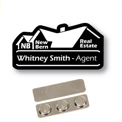 Name Badge- Custom Shape-BLACK Plastic- Lasers to White, No Minimums